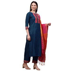 Women's Cotton StraightKurta and Palazzos & Dupatta