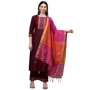 Women's Cotton StraightKurta and Palazzos & Dupatta