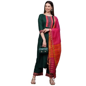 Women's Cotton StraightKurta and Palazzos & Dupatta