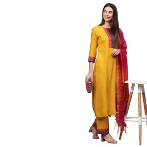 Women's Cotton StraightKurta and Palazzos & Dupatta