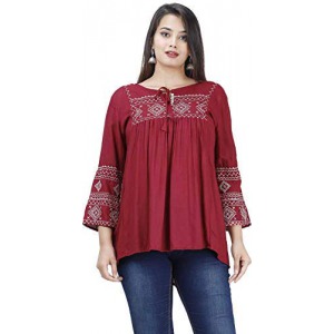 Women's Stylish Black Casual Embroidered Regular Fit for Girls and Women's 3/4th Sleeve Top Vol3 Vol1