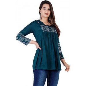 Women's Stylish Black Casual Embroidered Regular Fit for Girls and Women's 3/4th Sleeve Top Vol3 Vol1