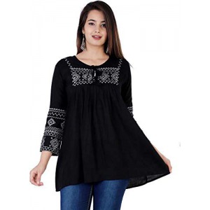 Women's Stylish Black Casual Embroidered Regular Fit for Girls and Women's 3/4th Sleeve Top Vol3 Vol1