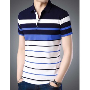 Striped Men Polo Neck White T-Shirt