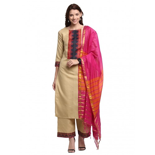 Women's Cotton StraightKurta and Palazzos & Dupatta