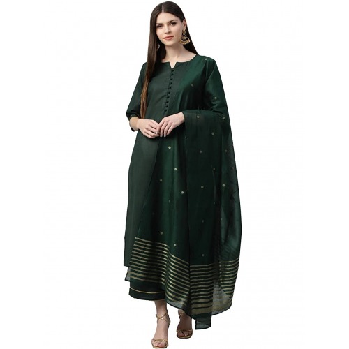 Women's Ruby Cotton Printed Straight Kurta with Palazzos & Dupatta