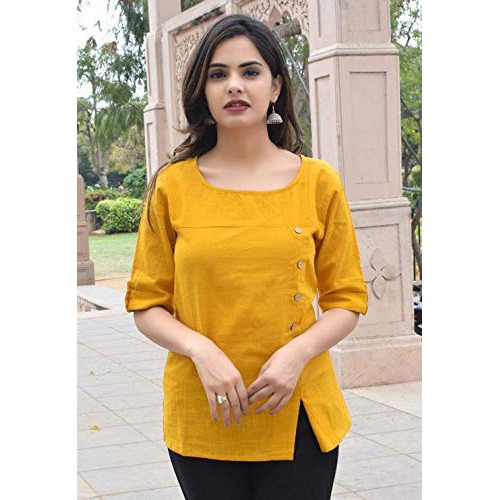 Women's Cotton Regular Fit Tops Yellow