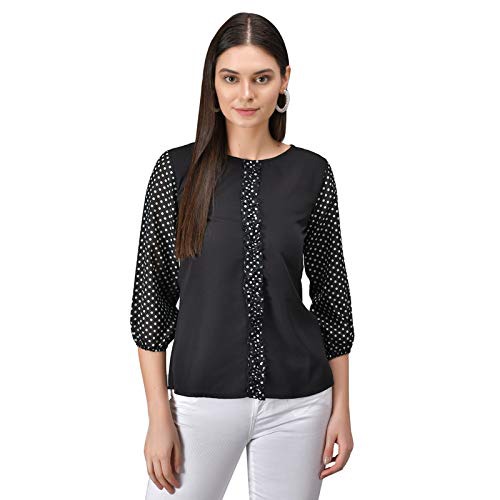 Women's Solid Semi Formal Polk Dot Top - Black