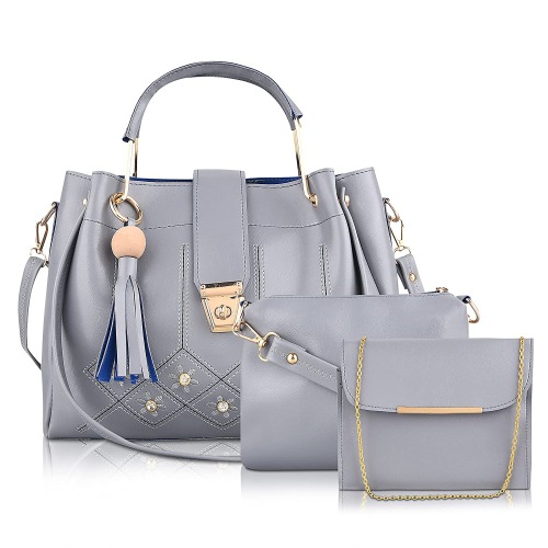 Women Grey Shoulder Bag Set Of 3