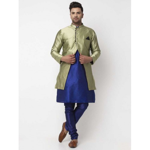 Men Ethnic Jacket and Pyjama Set Cotton Silk Blend