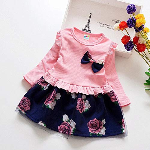 QMQ Spring Autumn Printed Toddler Girls Dress (Pink, 3-4 Years) 