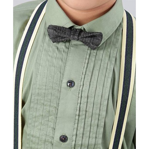 Dapper Dudes Full Sleeves Shirt With Checkered Pants & Bow Tie Suspenders With Cap - Green