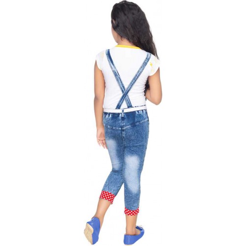 Dungaree For Girls Self Design Denim  (Light Blue, Pack of 1)