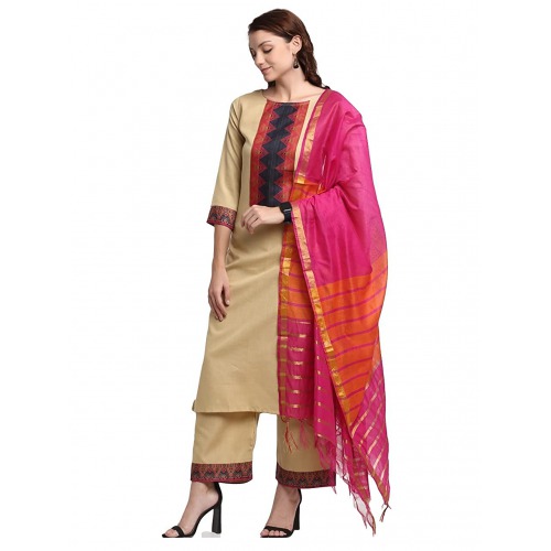 Women's Cotton StraightKurta and Palazzos & Dupatta