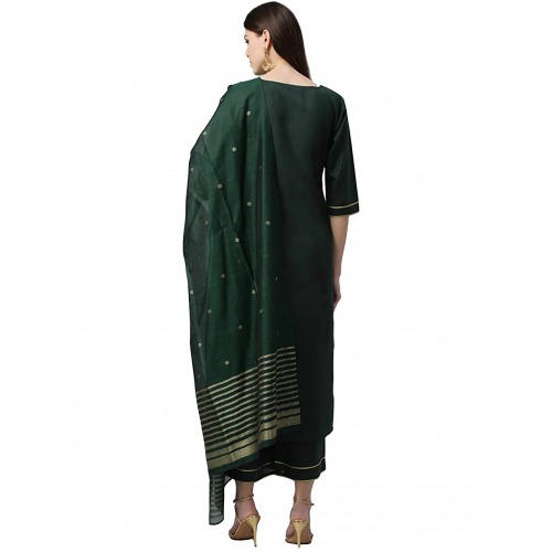 Women's Ruby Cotton Printed Straight Kurta with Palazzos & Dupatta