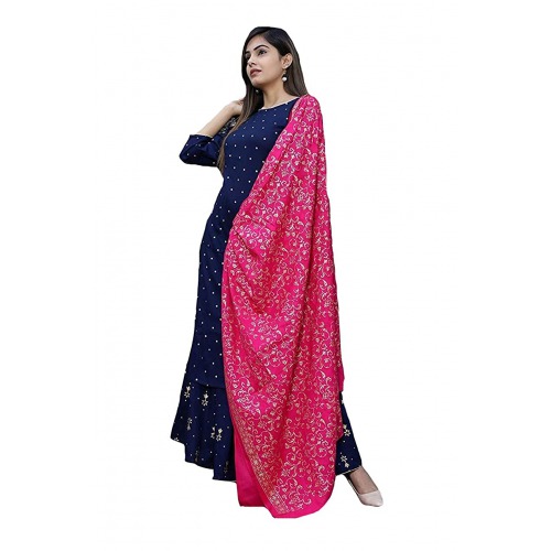 Women's Ruby Cotton Foil Printed Straight Kurta with Palazzo & Dupatta (Kashmiri-Blue)