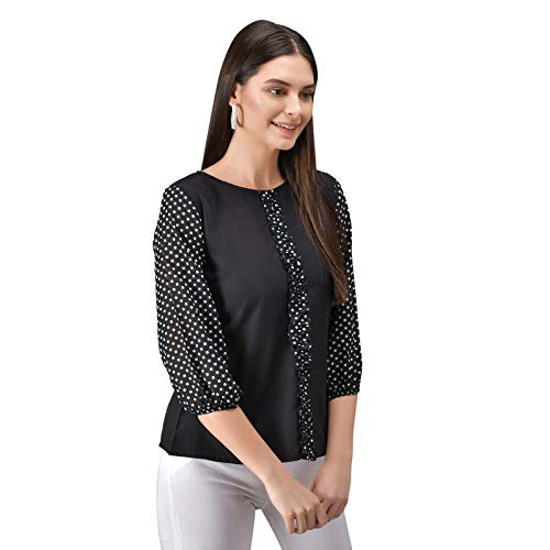 Women's Solid Semi Formal Polk Dot Top - Black