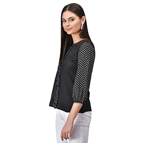 Women's Solid Semi Formal Polk Dot Top - Black